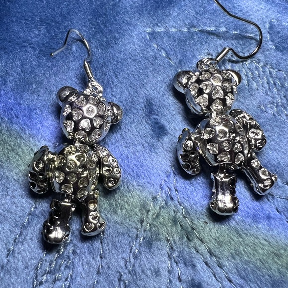 Teddy Bear EARRINGS - Black Austrian Crystals & Aurora Borealis; stainless steel - Picture 6 of 9